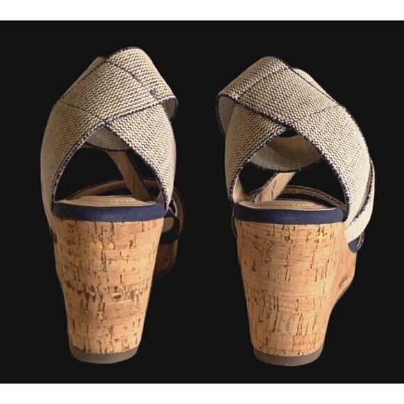 Comfort Est 1946 Womens Ankle Strap Wedge Sandals Size 9 3 1/2" Heel Blue White - Picture 15 of 16